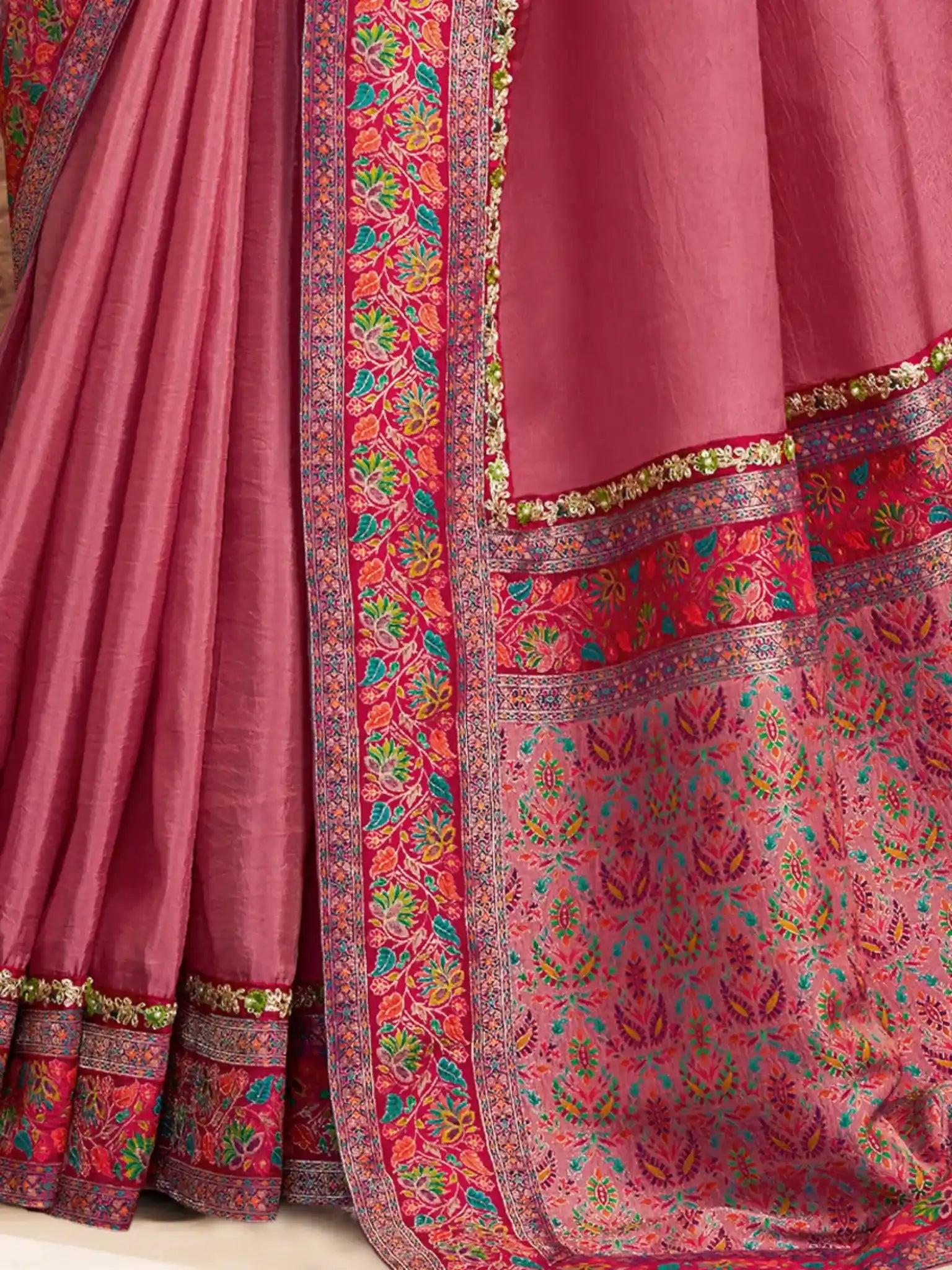Pink Uppada Silk Multi Thread & Sequins Embroidery Saree - View 3