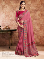 Pink Uppada Silk Multi Thread & Sequins Embroidery Saree - View 1