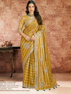 Mustard Yellow Kora Zari Tissue Silk Aari & Zardozi Handwork Saree - View 1