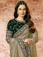 Mint Green Handwoven Zari Tissue Sequins & Swarovski Embroidery Saree - View 2