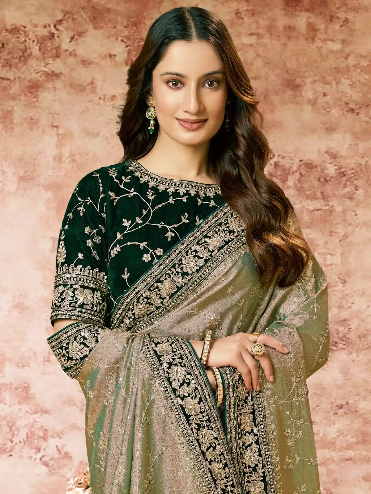 Mint Green Handwoven Zari Tissue Sequins & Swarovski Embroidery Saree - View 2