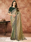 Mint Green Handwoven Zari Tissue Sequins & Swarovski Embroidery Saree