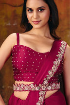Magenta Drape Saree view 3