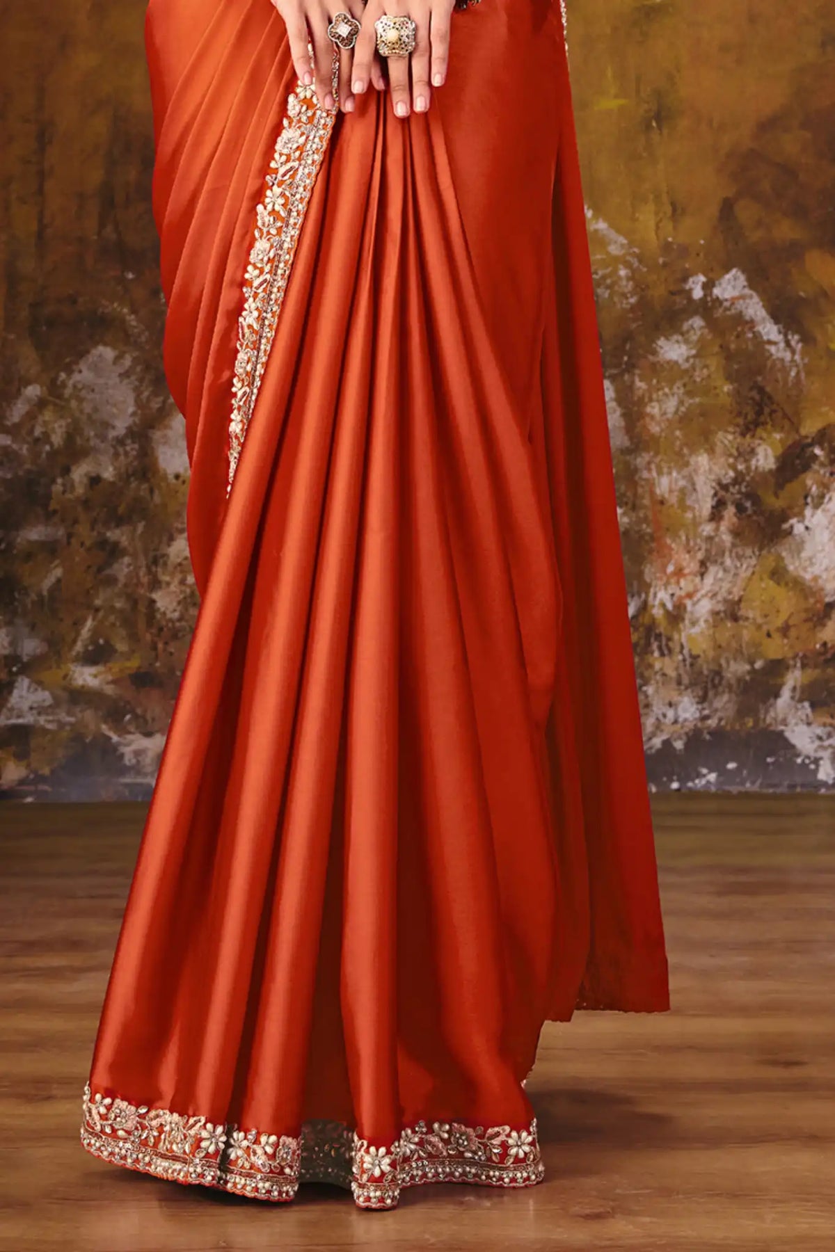 Rust Orange Drape Saree view 3