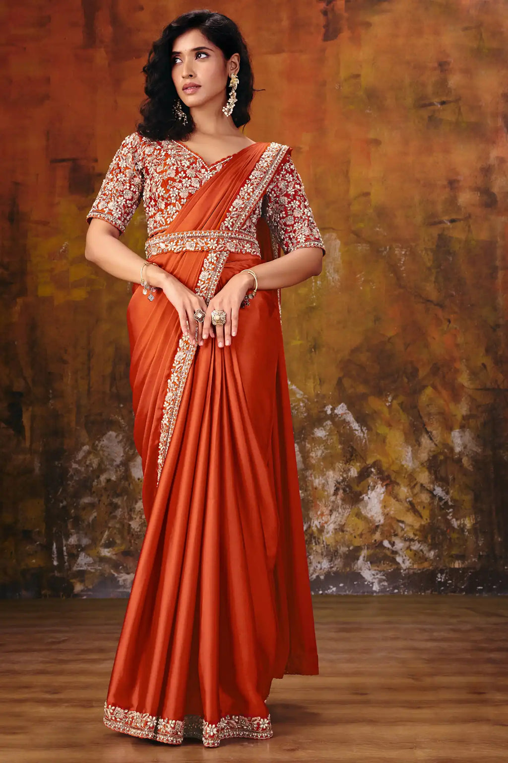 Rust Orange Drape Saree