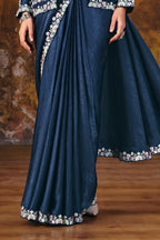 Navy Blue Drape Saree view 3
