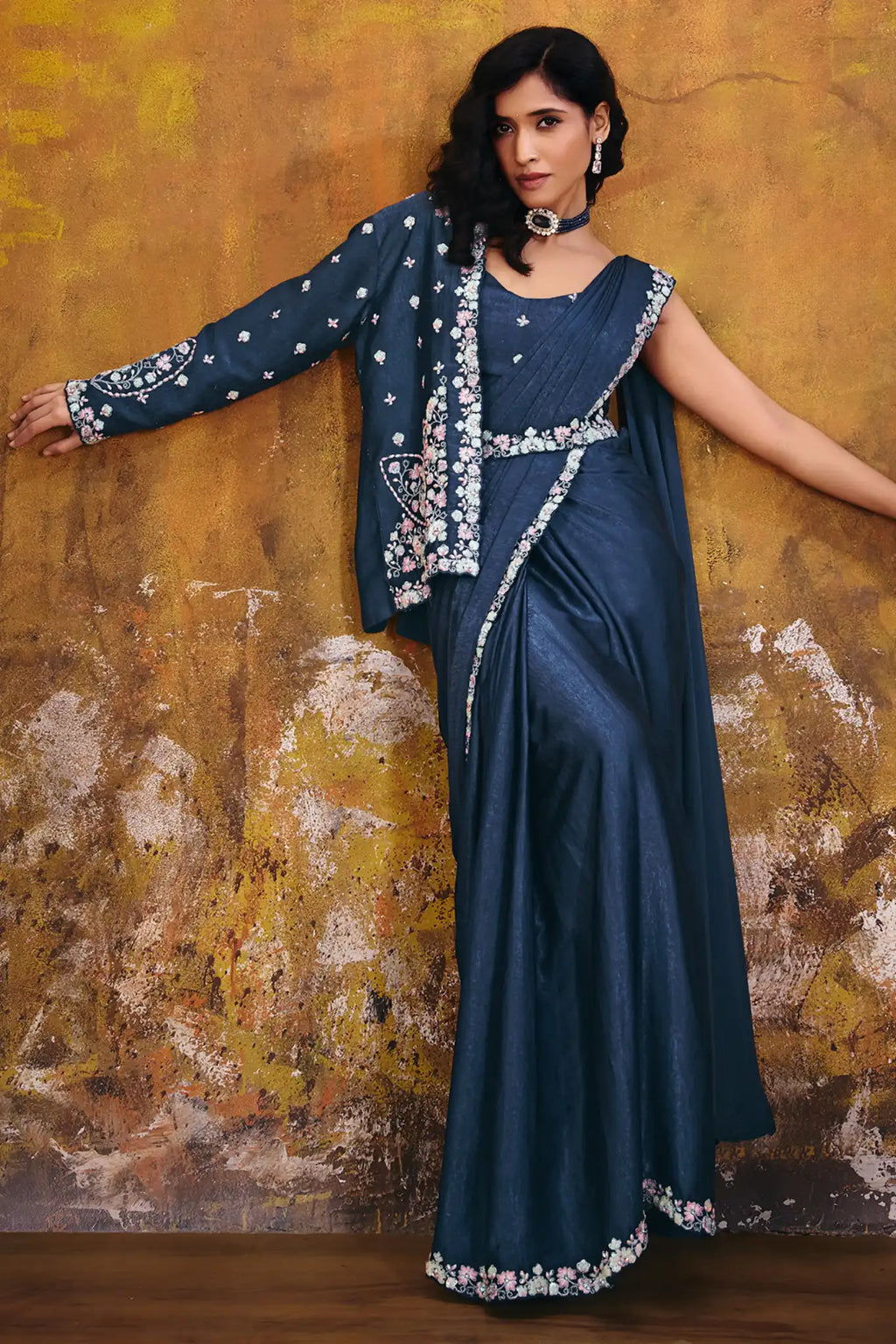 Navy Blue Drape Saree