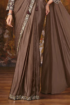 Brown Drape Saree view 4