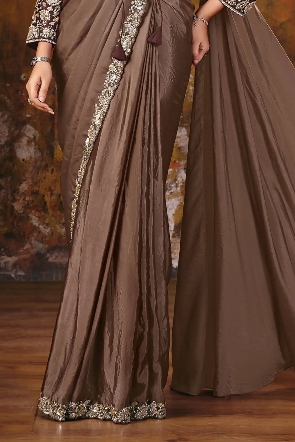 Brown Drape Saree view 4