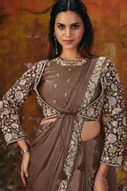 Brown Drape Saree view 5