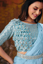 Sky Blue Drape Saree view 2