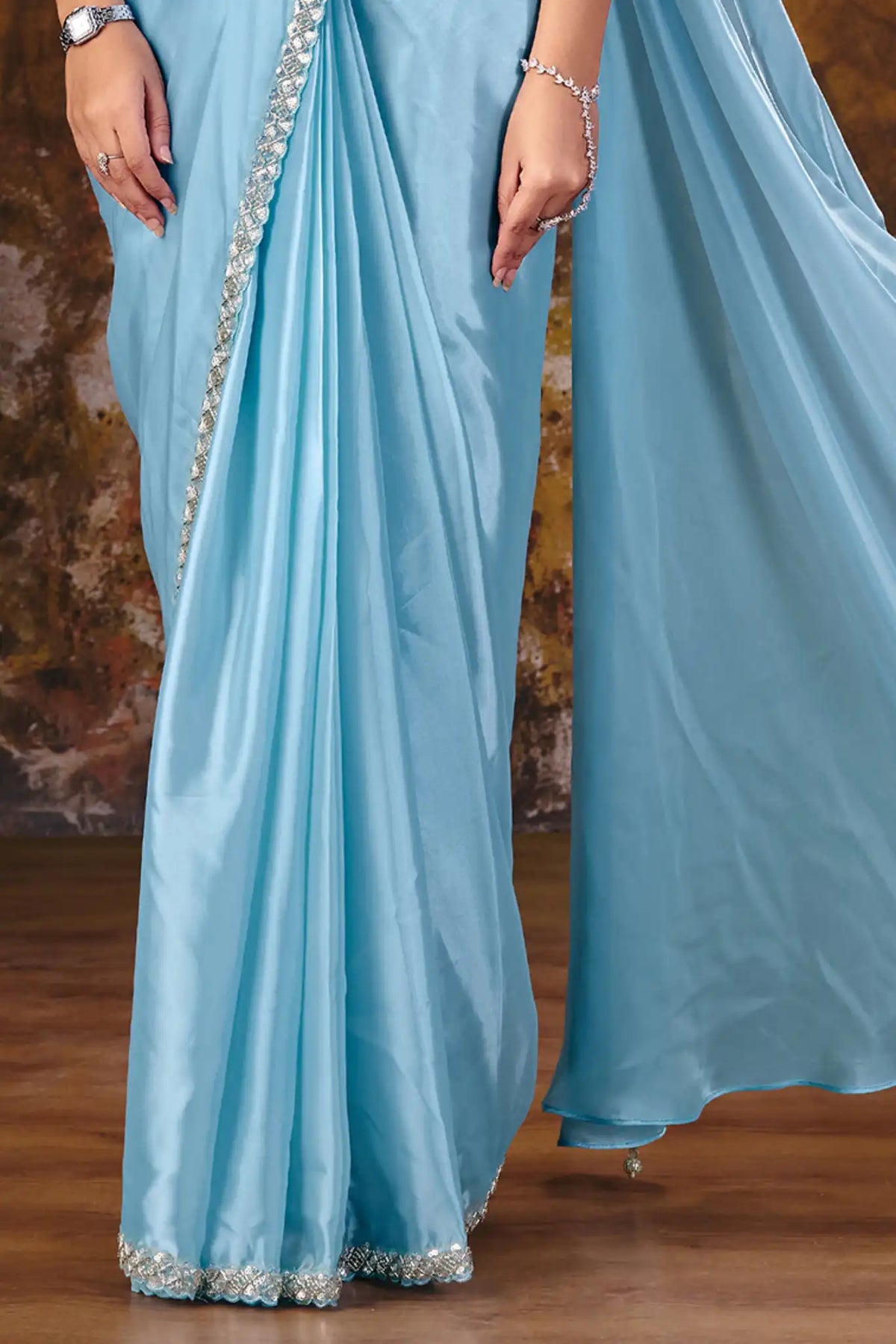 Sky Blue Drape Saree view 3