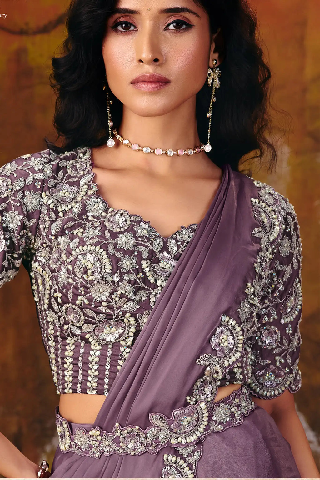 Mauve Drape Saree view 5