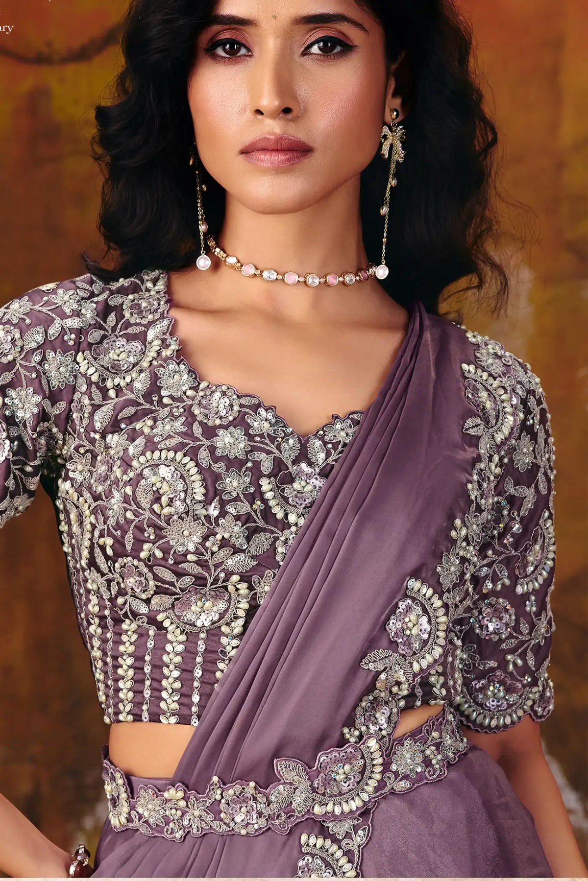 Mauve Drape Saree view 5