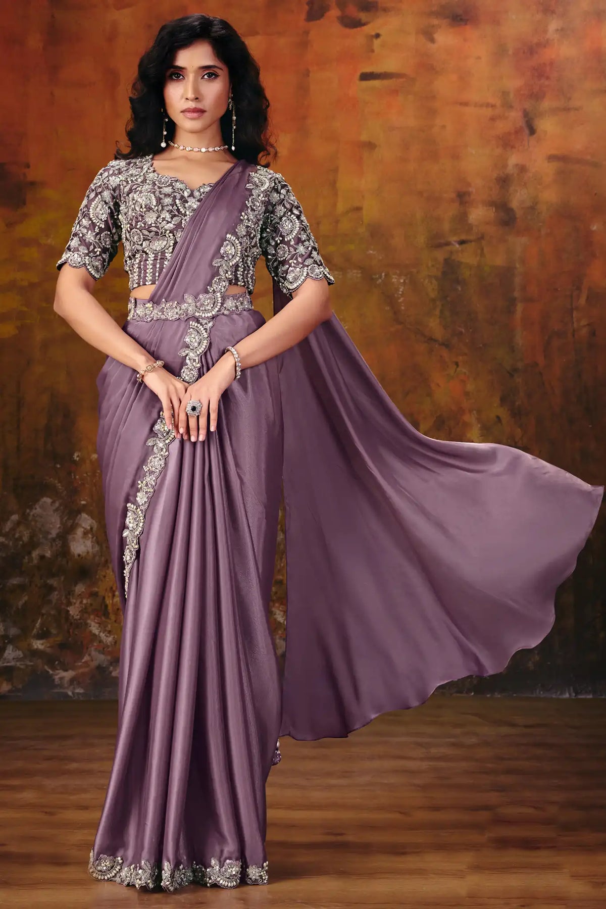 Mauve Drape Saree view 2