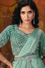 Sea Green Drape Saree view 3