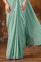Sea Green Drape Saree view 4