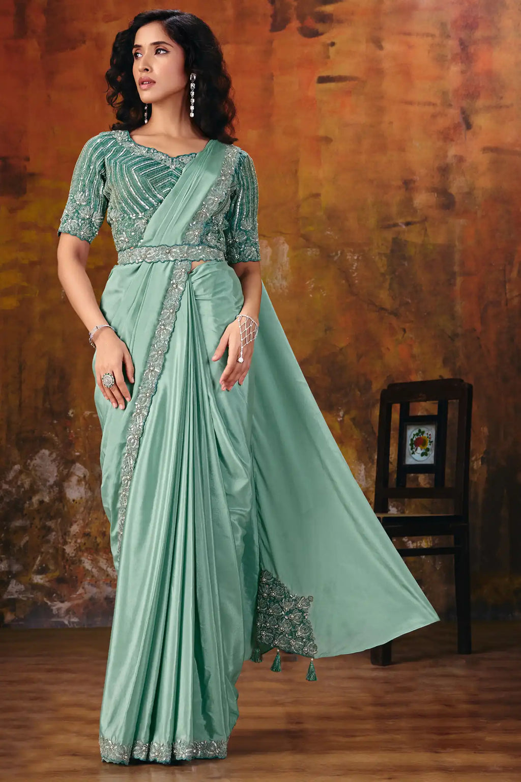 Sea Green Drape Saree