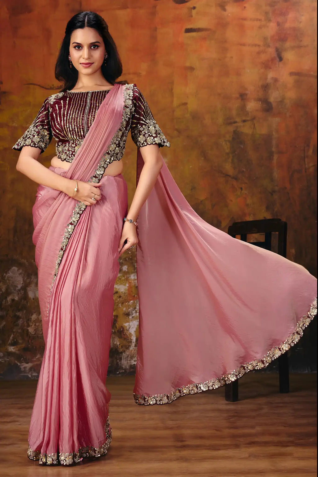 Dusty Pink Drape Saree