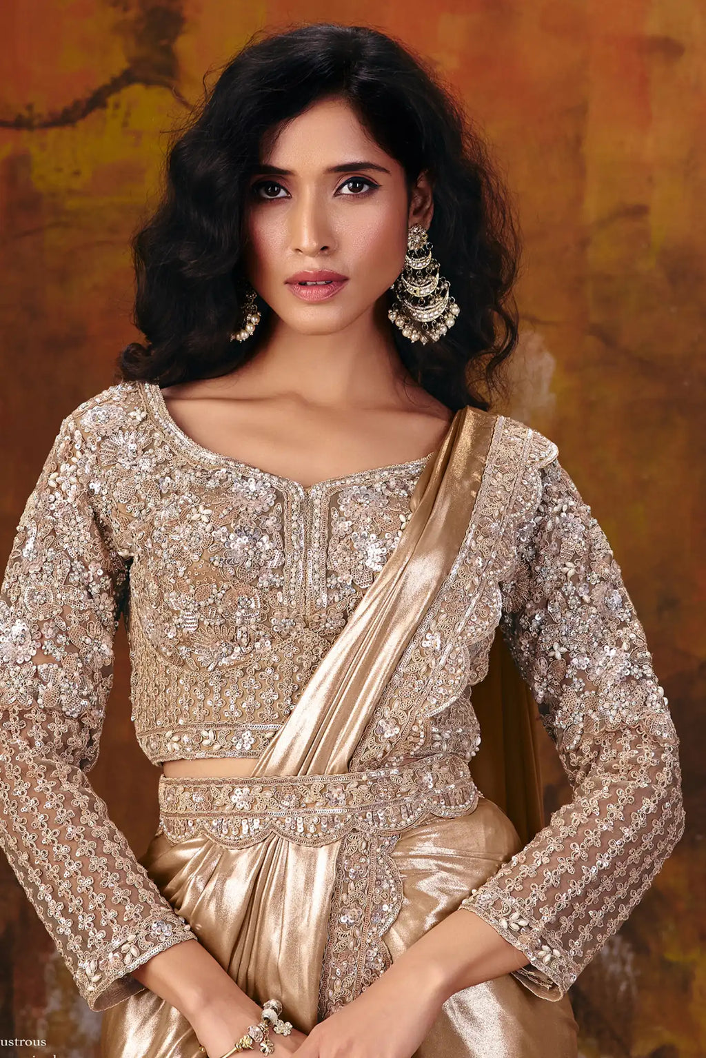 Champagne Drape Saree view 2
