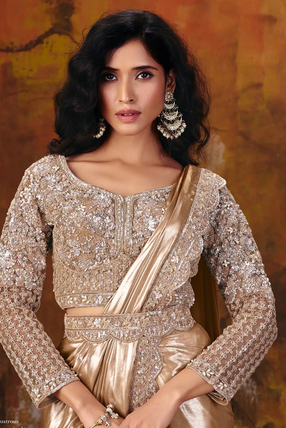 Champagne Drape Saree view 2