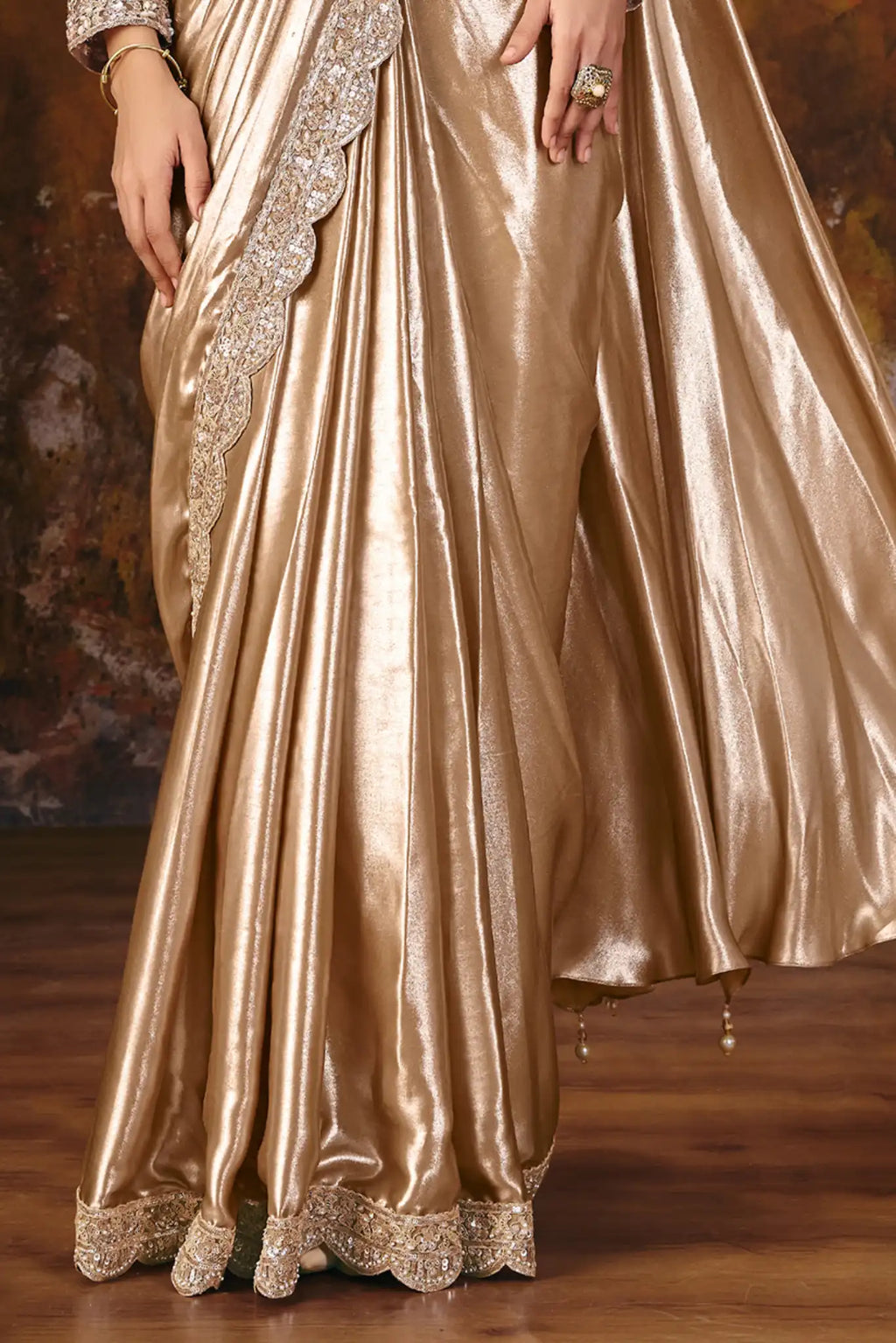 Champagne Drape Saree view 3