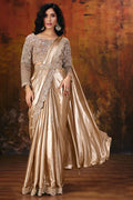 Champagne Lustrous Foil Satin Drape Saree