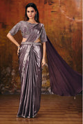 Lavender Grey Lustrous Foil Satin Drape Saree