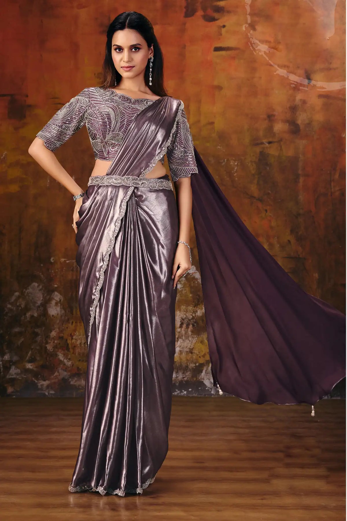 Lavender Grey Drape Saree