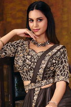 Dark Brown Drape Saree view 4