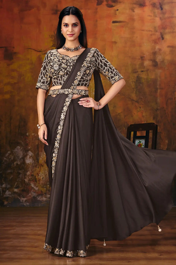 Dark Brown Drape Saree