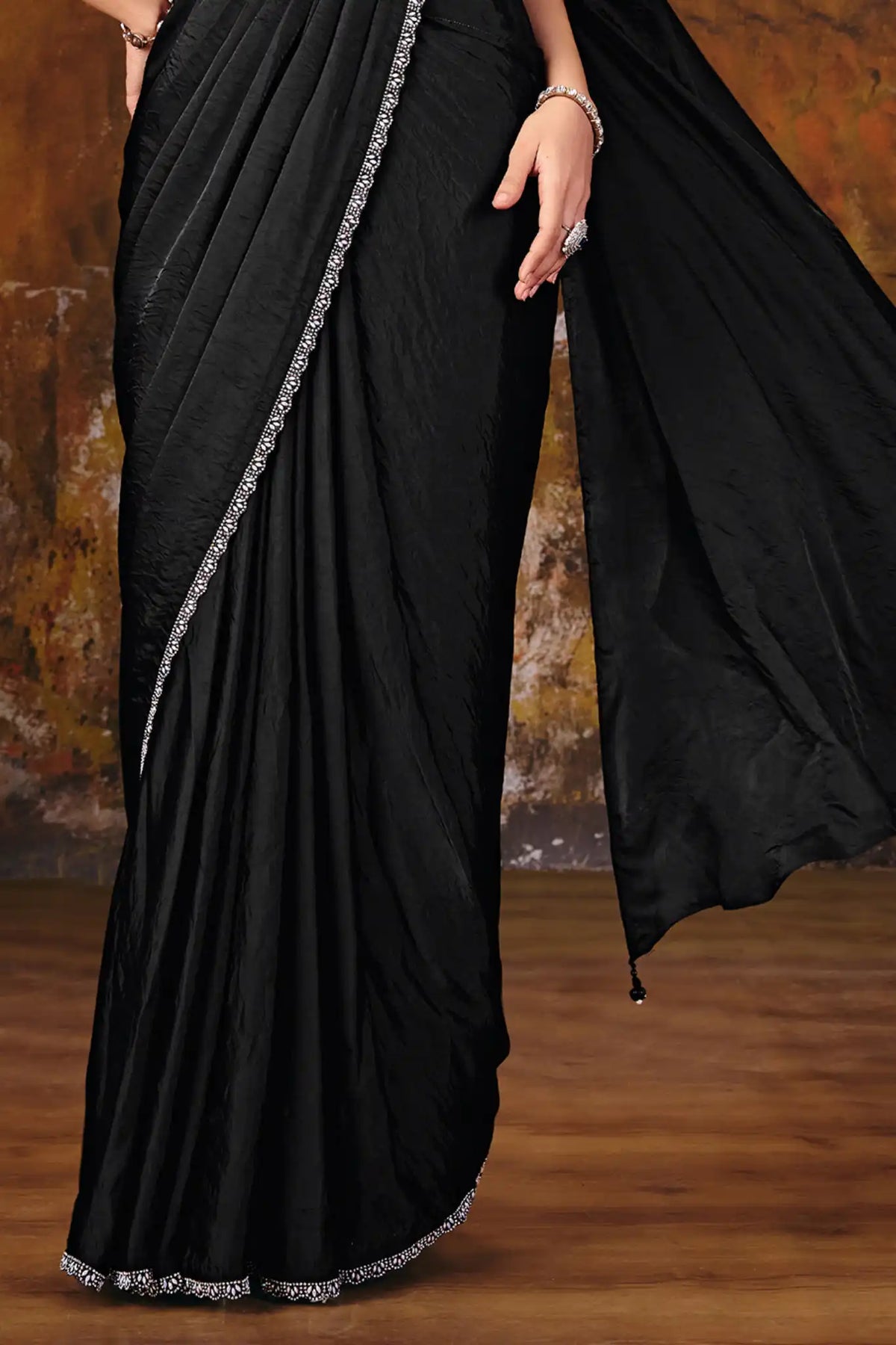 Black Drape Saree view 3