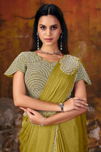 Mustard Drape Saree view 2