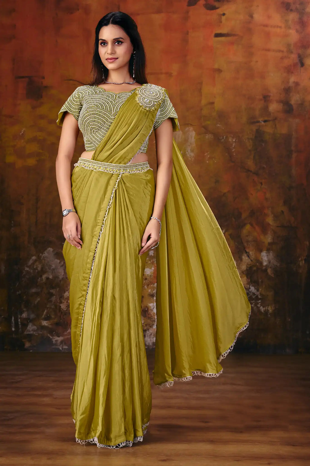Mustard Drape Saree