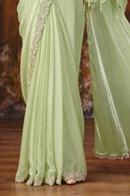 Sage Green Drape Saree view 3