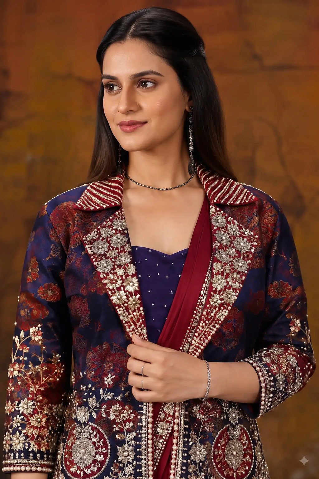 Maroon Drape Saree view 2