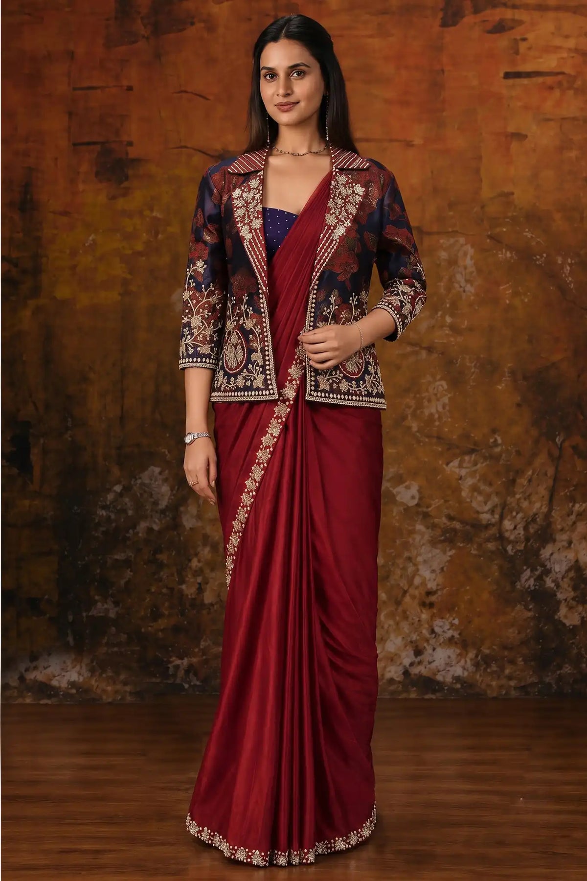 Maroon Drape Saree