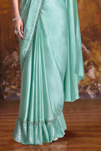 Aqua Green Drape Saree view 3