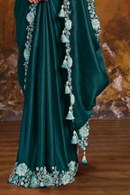 Dark Teal Drape Saree view 3