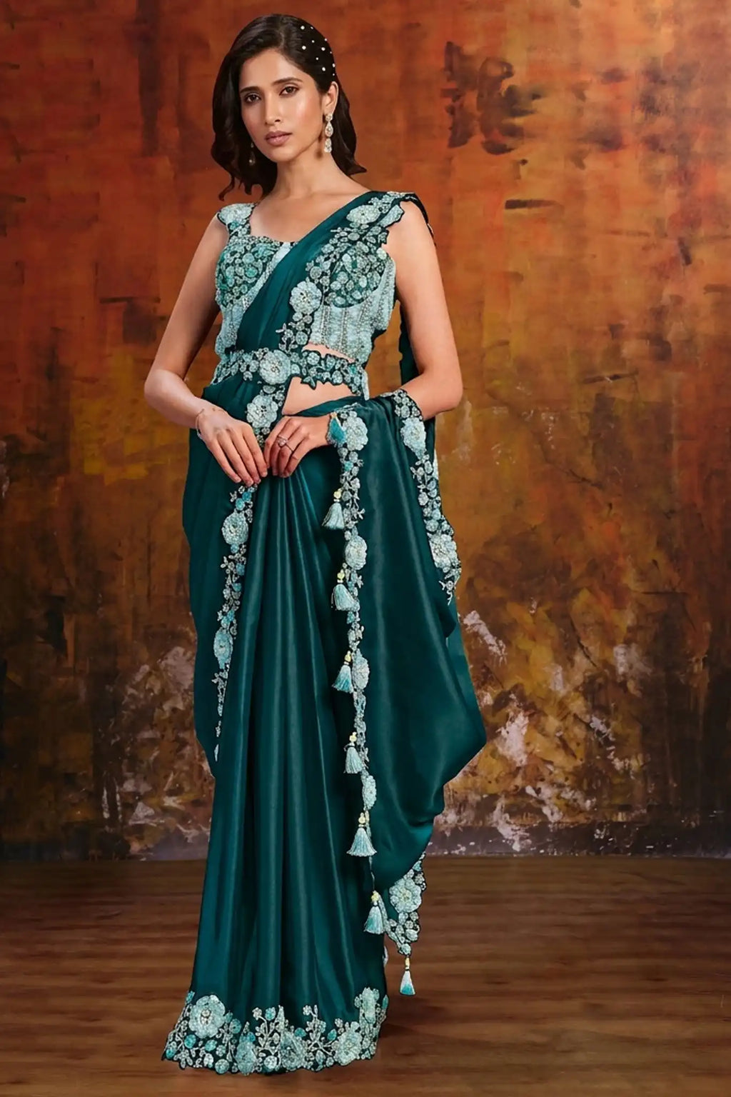 Dark Teal Drape Saree