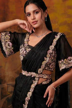 Black Drape Saree view 2