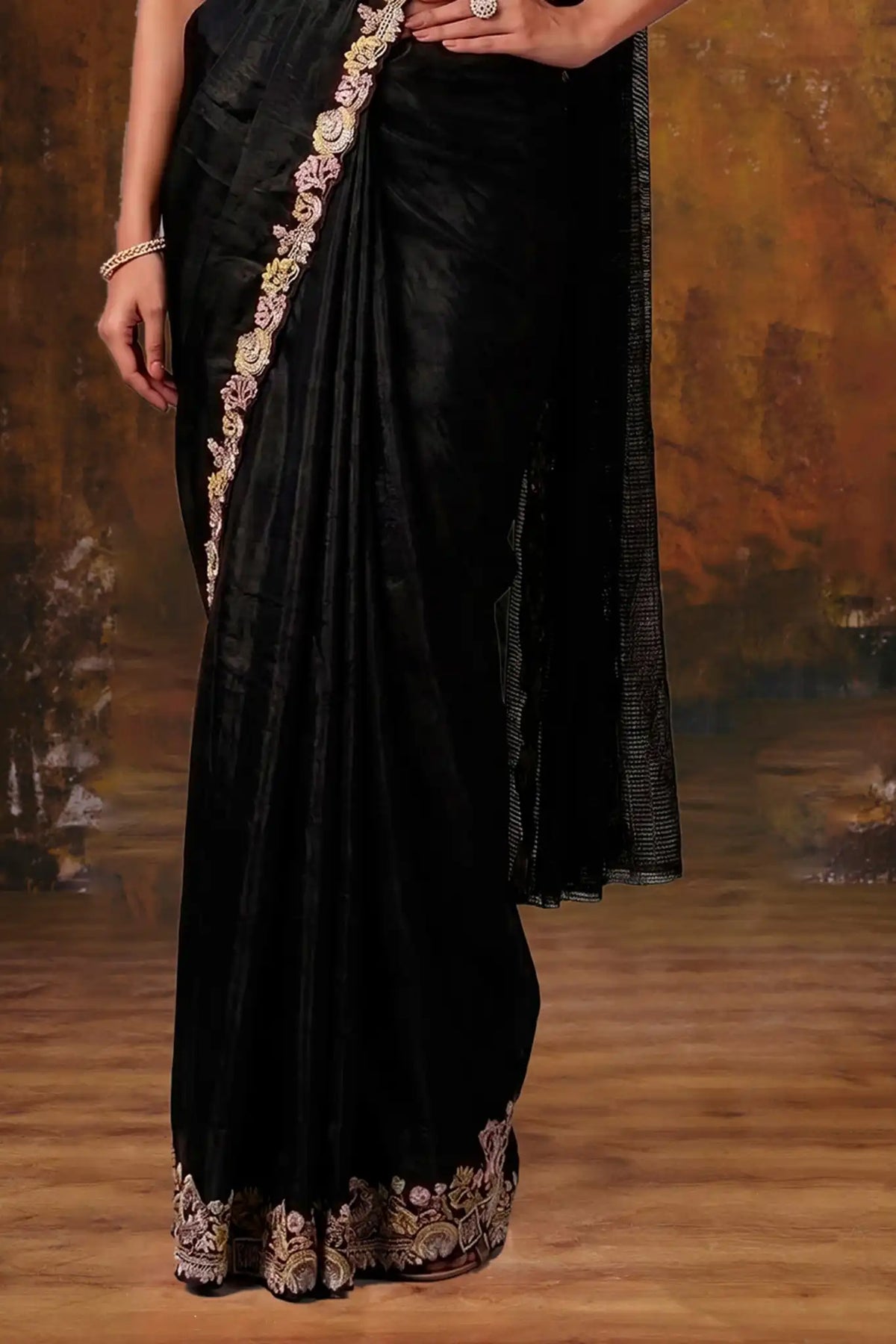 Black Drape Saree view 3
