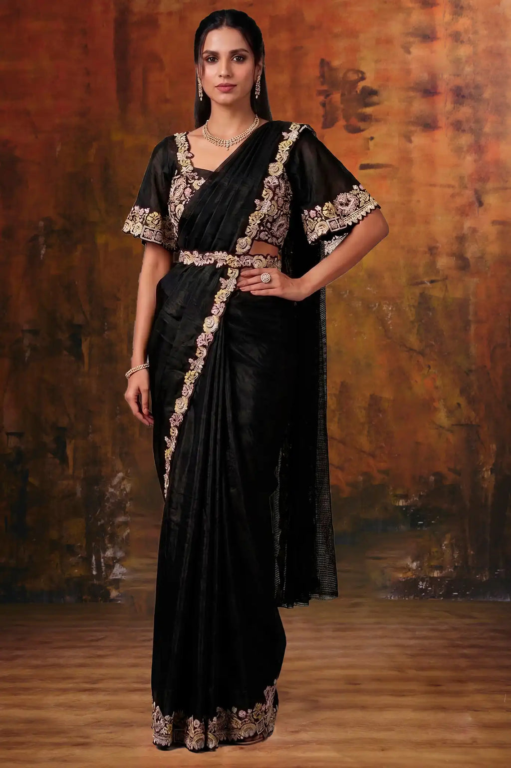 Black Drape Saree