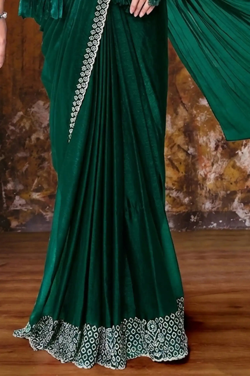 Emerald Green Drape Saree view 3