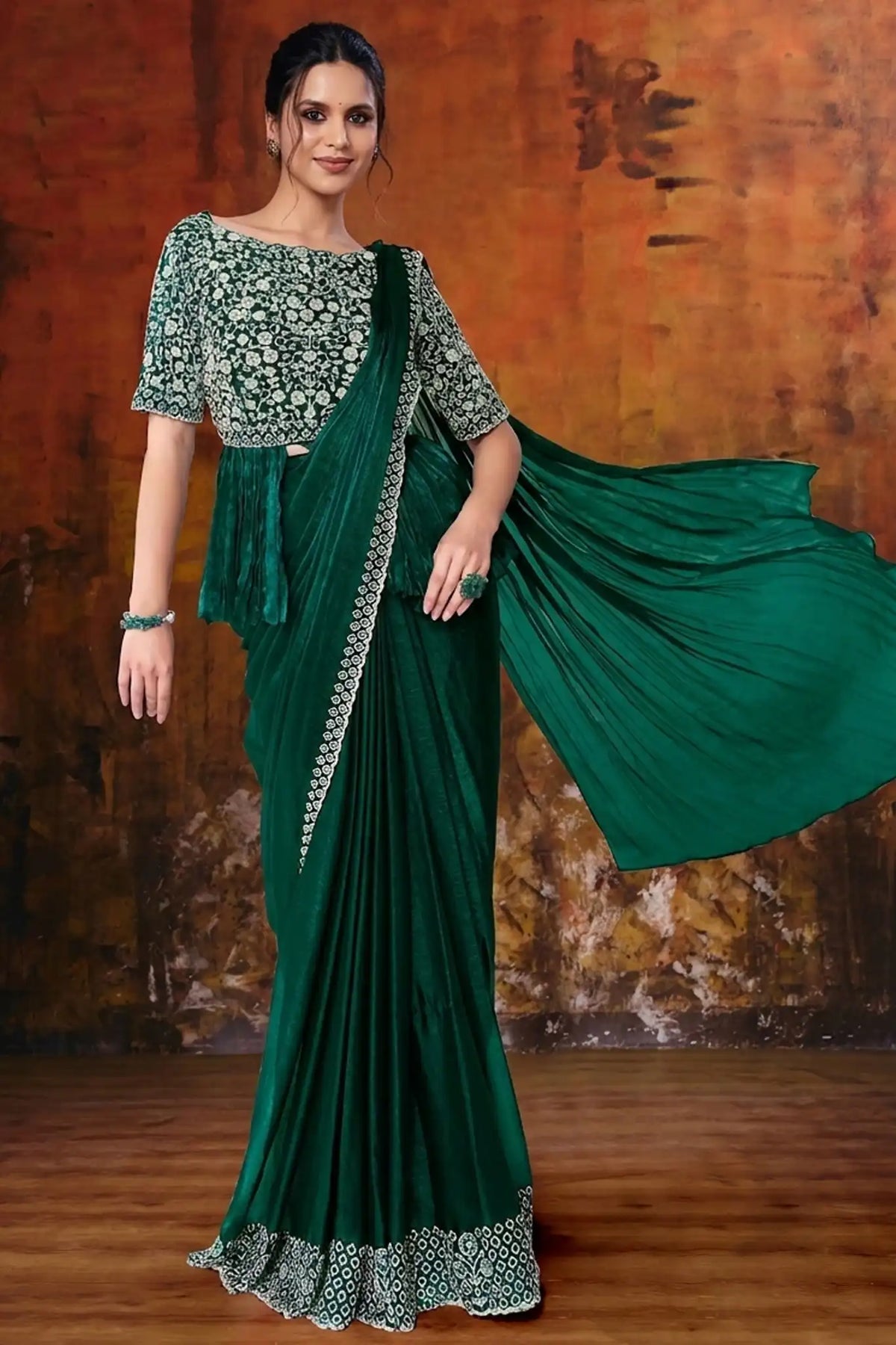 Emerald Green Drape Saree
