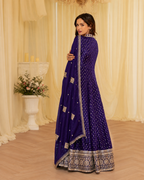 Royal Purple Pure Viscose Jacquard Silk Embroidered Anarkali Set with Dupatta