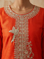 Rust Orange Embroidered Chinon Palazzo Suit Set with Dupatta - View 6