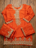 Rust Orange Embroidered Chinon Palazzo Suit Set with Dupatta - View 7