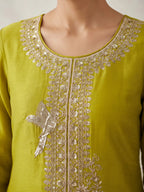 Lime Green Embroidered Chinon Palazzo Suit Set with Dupatta - View 3