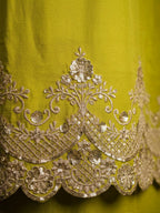 Lime Green Embroidered Chinon Palazzo Suit Set with Dupatta - View 6